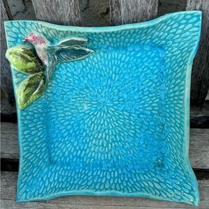 7” blue plate dish home decor vintage bird trinket